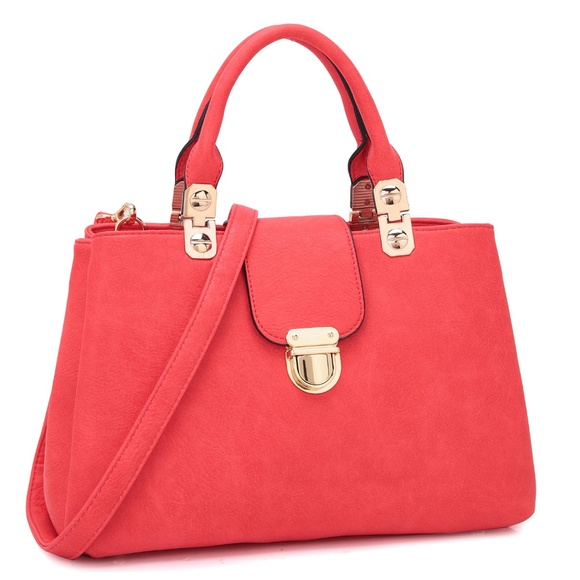 Dasein Handbags - NWT Dasein Faux Leather Double Pocket Satchel Coral